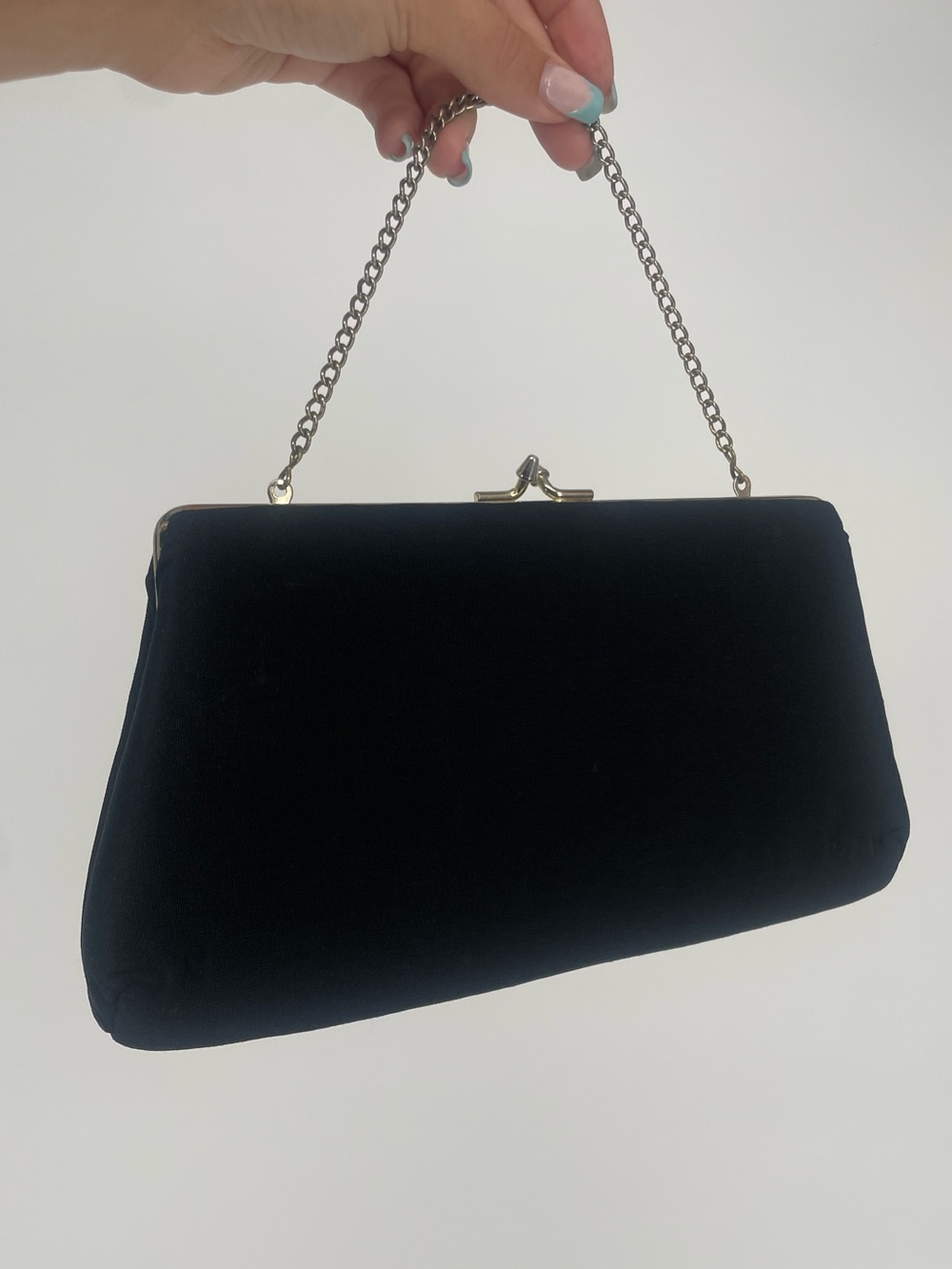 Vintage HL USA Black Classic Small Evening Handbag W Gold Hardware Chain Strap